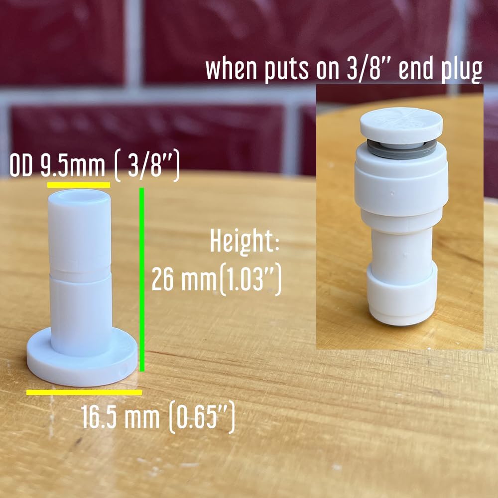 2 Size 1/4'' and 3/8'' Plug End Cap for RO System Reverse Osmosis Water Line Fittings Quick Connect Fitting Prevent Leak (Fits 1/4“ and 3/8'' both in 10 Piece), White, ROPF-W101438
