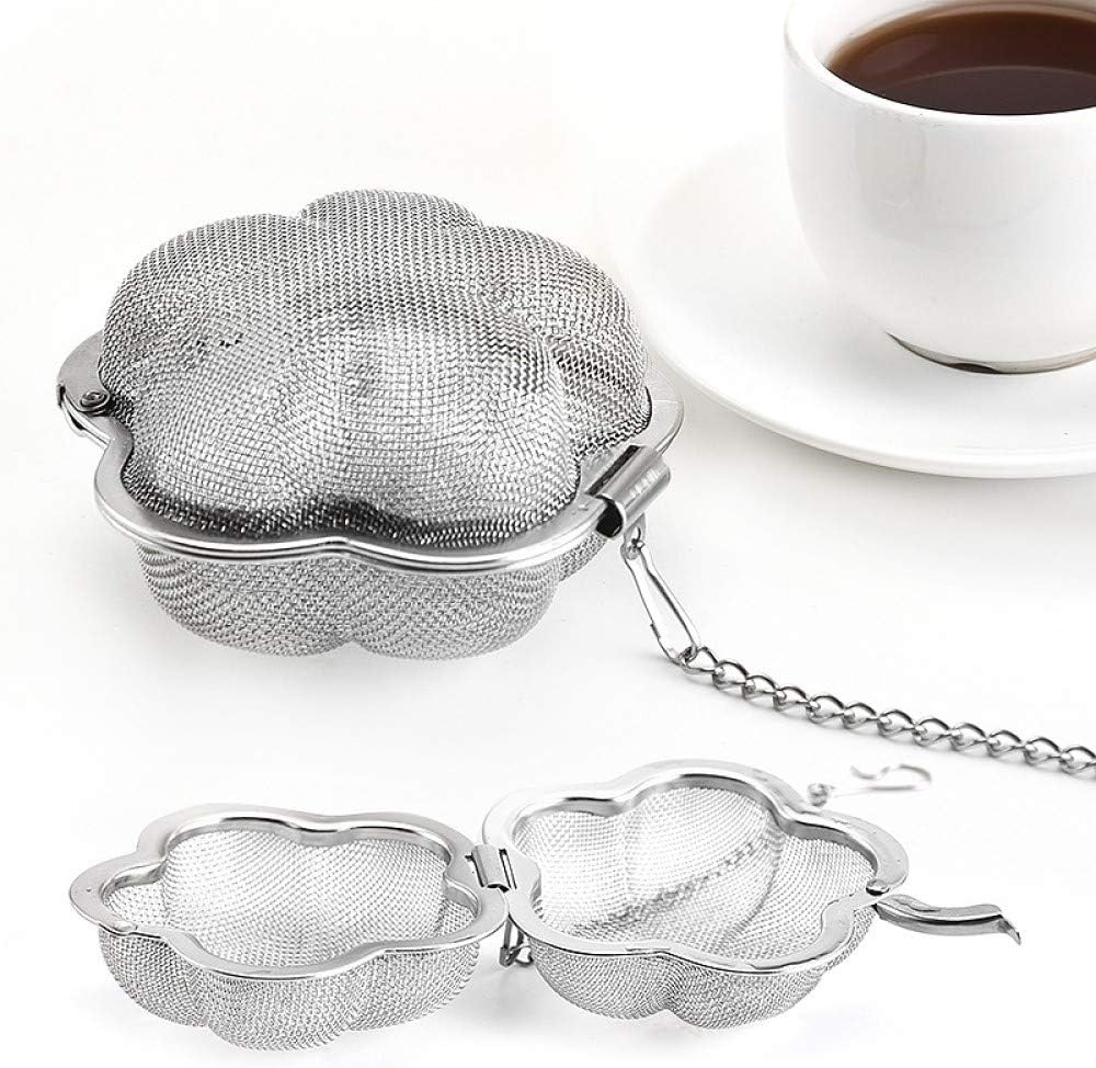 2pcs Stainless steel fine mesh seasoning ball kitchen soup spice stew filter kitchen tool metal tea bag tea ball (2pcs Flower Shape),Silver,6cm
