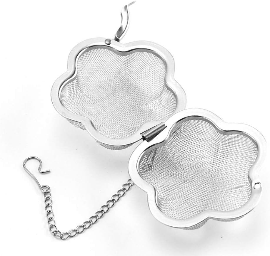 2pcs Stainless steel fine mesh seasoning ball kitchen soup spice stew filter kitchen tool metal tea bag tea ball (2pcs Flower Shape),Silver,6cm