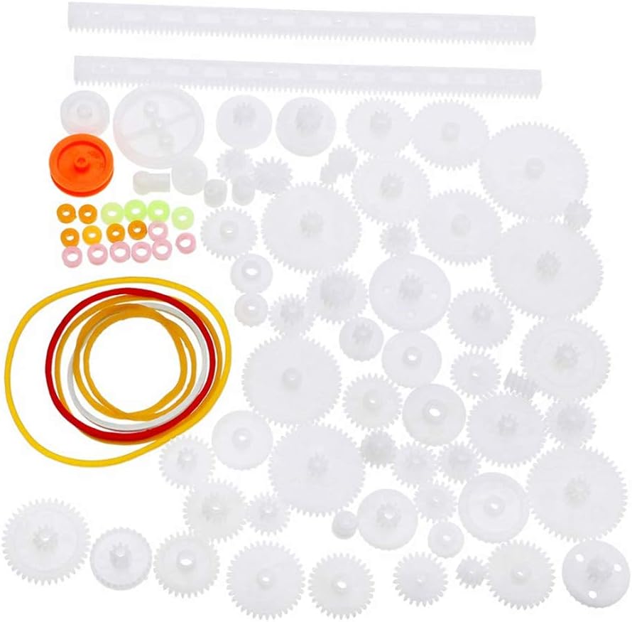75pcs Mixed Plastic Gearbox Rack Pulley Belt Worm Gear Single & Double-Gear 8-56 Teeth DIY Tool for Robot Repair & Toy Car DIY Kit