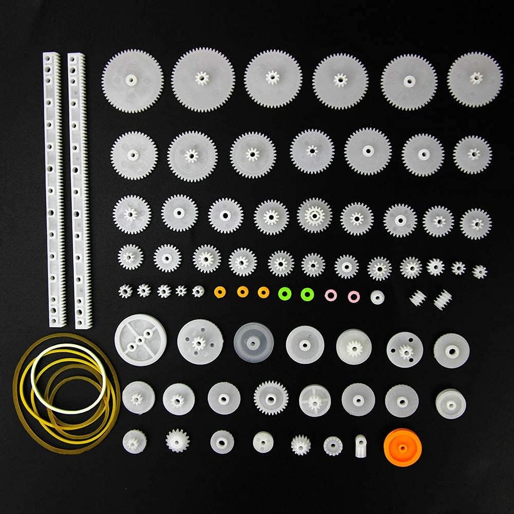 75pcs Mixed Plastic Gearbox Rack Pulley Belt Worm Gear Single & Double-Gear 8-56 Teeth DIY Tool for Robot Repair & Toy Car DIY Kit