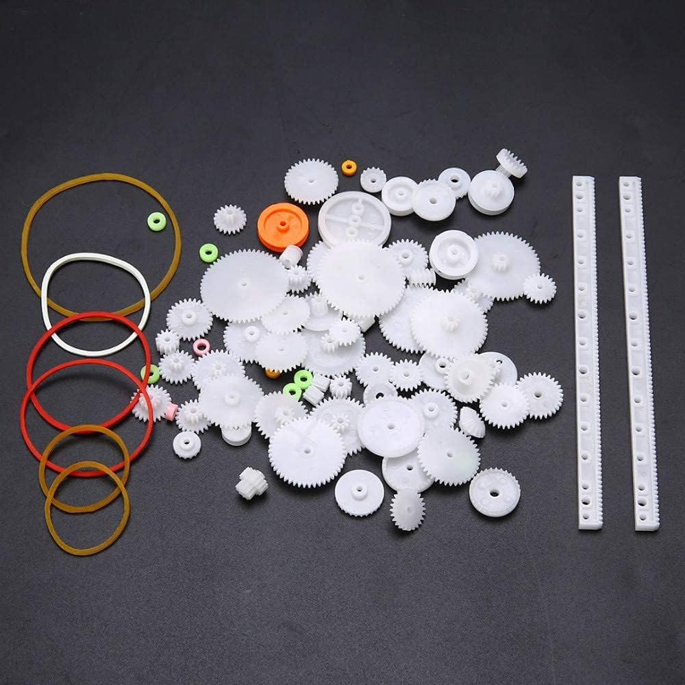75pcs Mixed Plastic Gearbox Rack Pulley Belt Worm Gear Single & Double-Gear 8-56 Teeth DIY Tool for Robot Repair & Toy Car DIY Kit