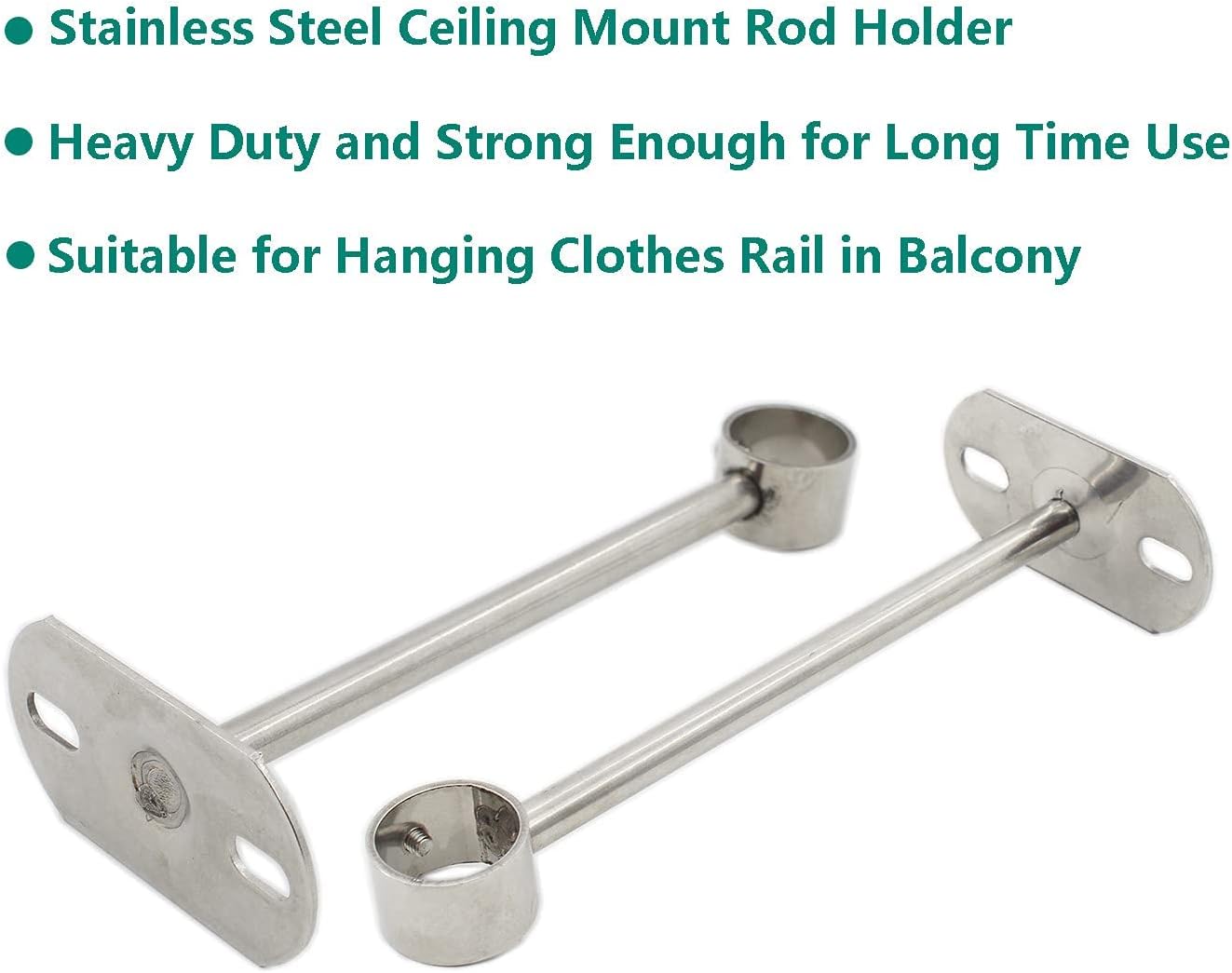 2 Pack Ceiling Mount Bracket, Stainless Steel Wardrobe Pipe Bracket Rod Holder Ceiling Holder,  Shower Curtain Closet Wardrobe Rod Lever Support Holder Pipe Flange Socket (25x250mm/1x10'')