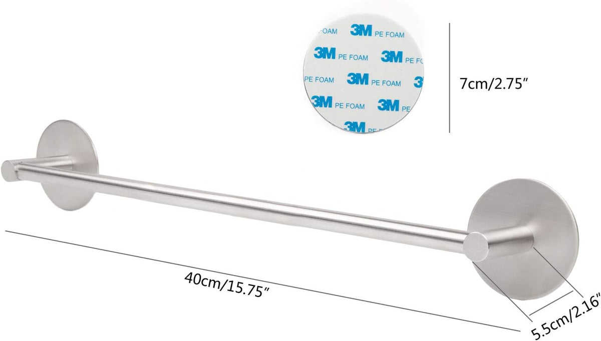 SUS304 Stainless Steel Towel Bar for Bathroom, Strong 3M Self Adhesive Hand Towel Bar Heavy Duty Wall Mount Towel Rack RV Towel Holder Brushed Nickel,16''