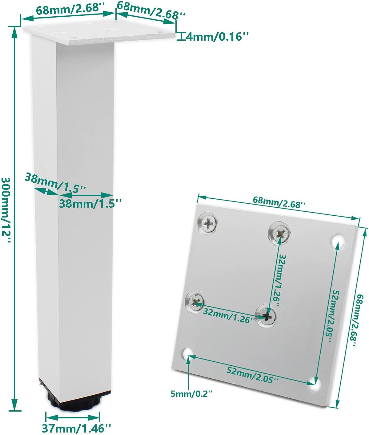 4 Pack Adjustable Furniture Legs, 300mm/12'' Silver Aluminum Alloy Support Feet Heavy Duty Replacement Legs for Sofa Bed Desk TV Cabinet Couch Coffee Table Sideboards Cupboard Dresser