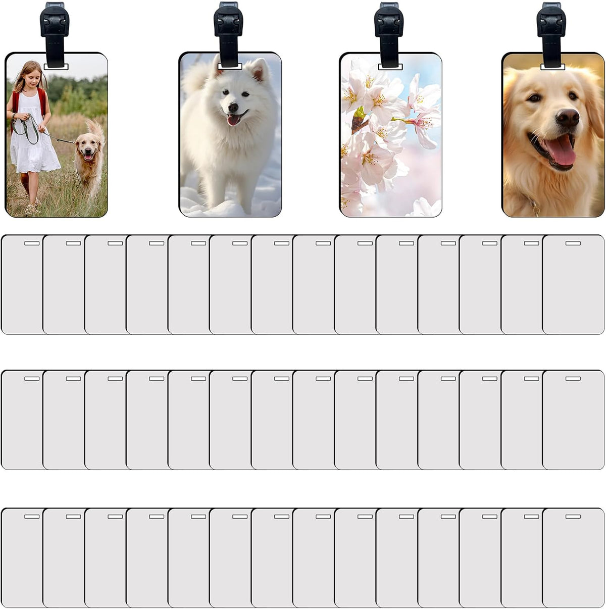 40 Pcs Luggage Tag Blanks - Rectangle Bulk with Belt - MDF Bag Tags - Heat Transfer Double Sides - Keychain Blanks - 2.4x3.8 inch