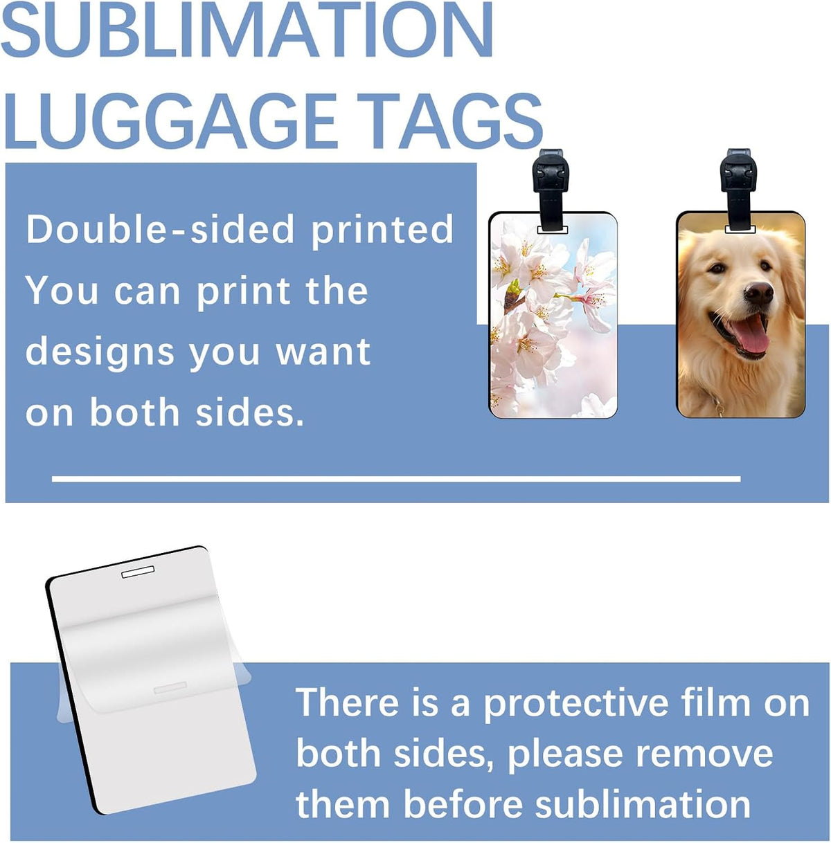 40 Pcs Luggage Tag Blanks - Rectangle Bulk with Belt - MDF Bag Tags - Heat Transfer Double Sides - Keychain Blanks - 2.4x3.8 inch