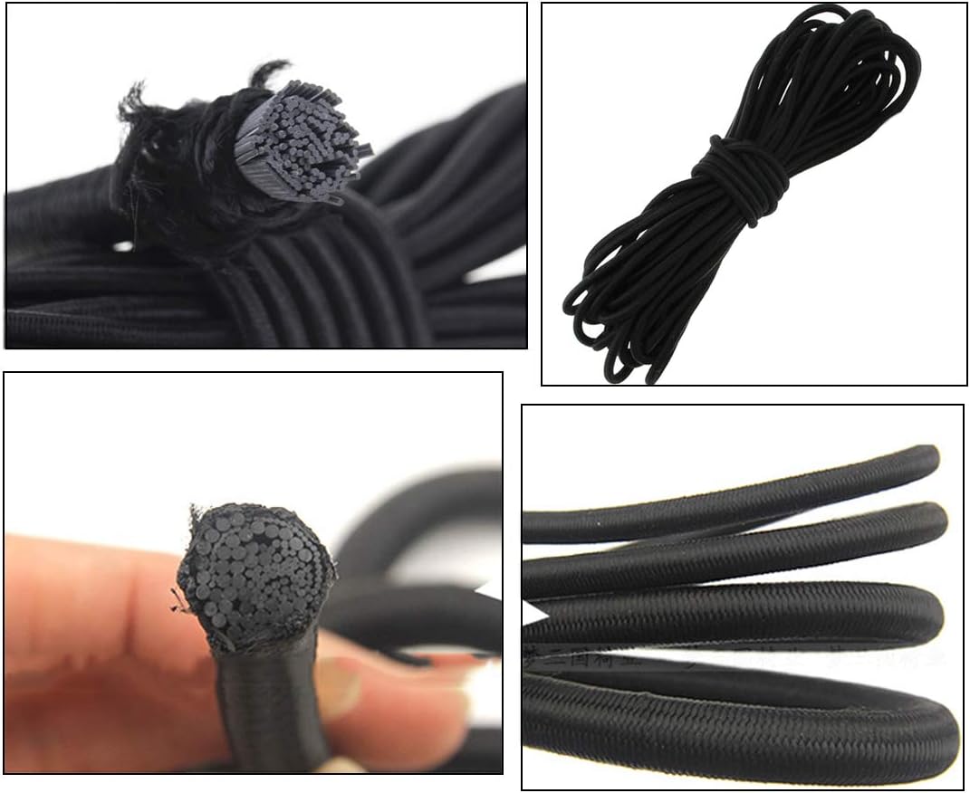 20pcs Plastic Cord Locks with 1/8-Inch 50ft Elastic Cord Heavy Stretch Round String, 10Pcs Sing-Hole, 10pcs Double-Hole Spring Toggle Stopper Slider Black (3mm-Black)