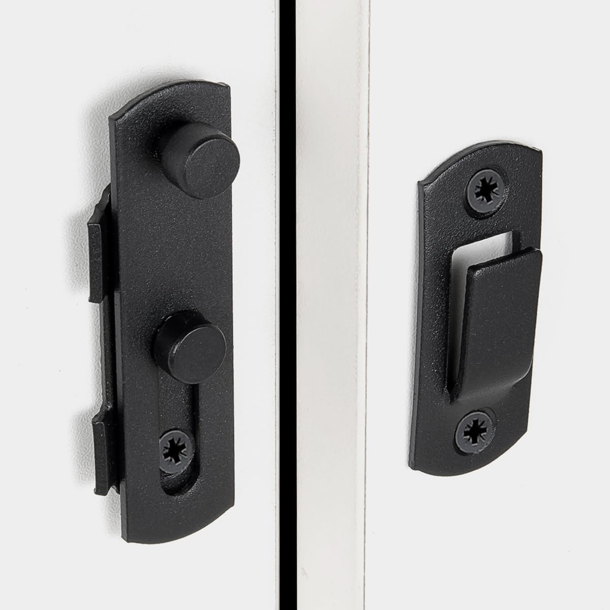 2 Packs Barn Door Latches，2.75” x 2.02” Matte Black Stainless Steel barn gate flip Door Latch Bi-fold Door Lock,Sliding Door Antique Lock Gate Latches Wine Cabinet Closet Door Latches  Small_Matte