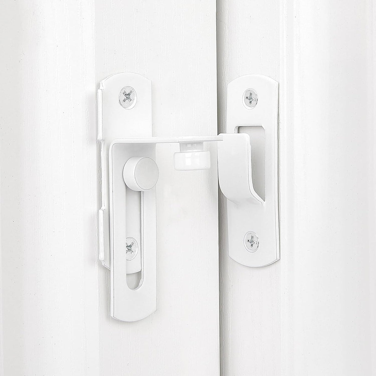 4 Packs Flip Door Sliding Latches，White 90 Degree Stainless Steel Bar Gate Latches Safety Door Lock,Sliding Door Antique Lock Gate Latches Wine Cabinet Carbon Steel Closet Door Latches  White    White