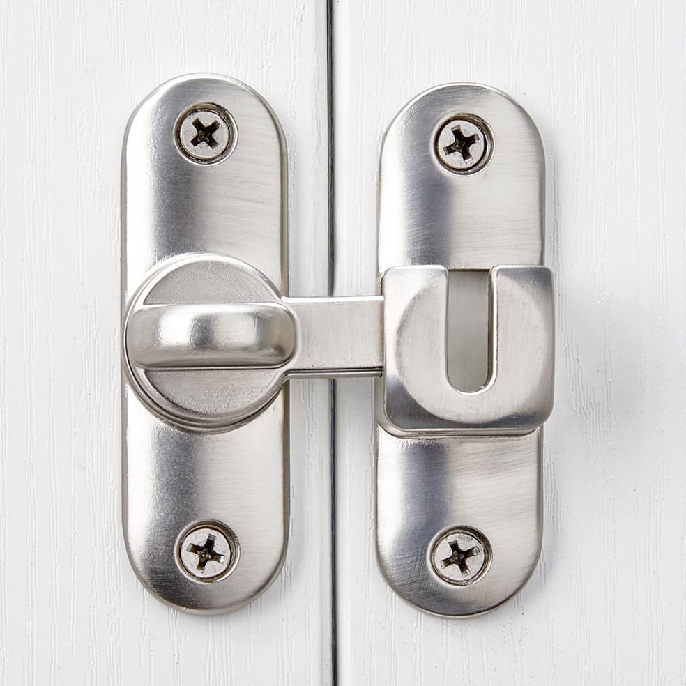 Silvery Barn Door Latches,90/180 Degree Gate Lock,Flip Gate Latches Hardware,Zinc Alloy Right Angle Door Lock Latch,Door Security Sliding Door Latch Lock for Cabinets,Bathroom Silvery_1 Pack