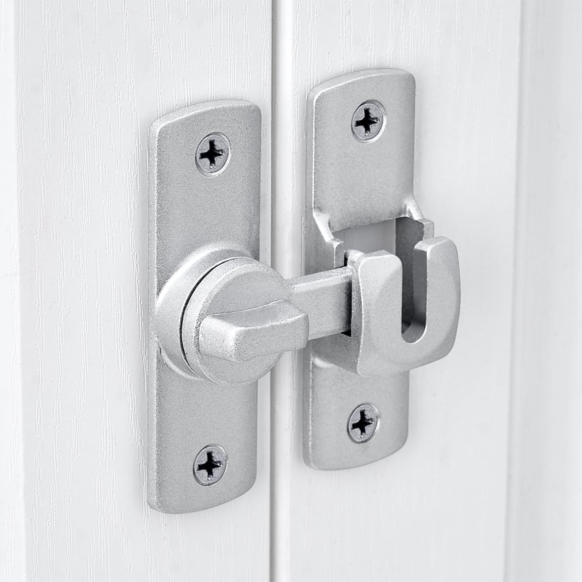 Silvery Barn Door Latches,90/180 Degree Gate Lock,Aluminum Alloy Right Angle Door Lock Latch,Flip Gate Latches Hardware,Door Security Sliding Door Latch Lock fo Cabinets,Barn Door,Bathroom  Silvery