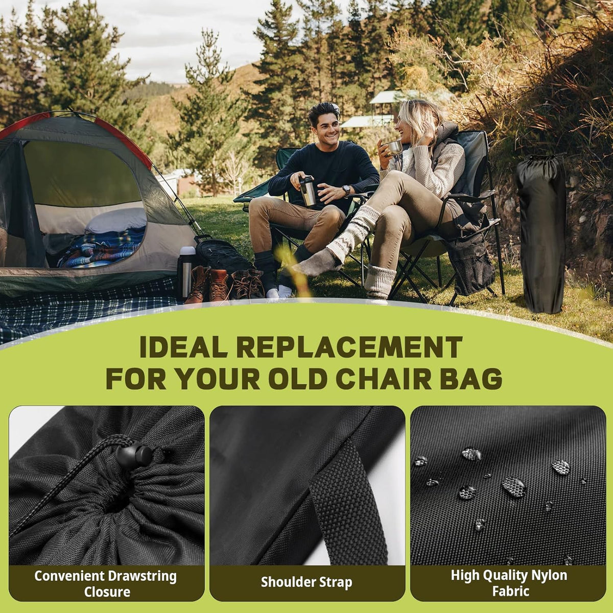 Camping Chair Replacement Bag for Coleman Portable Folding Chair Carry Bag with Shoulder Strap, Protective Carrying Chair Bag for Travel Outdoor Camping Sports, Black (Chair is Not Included)