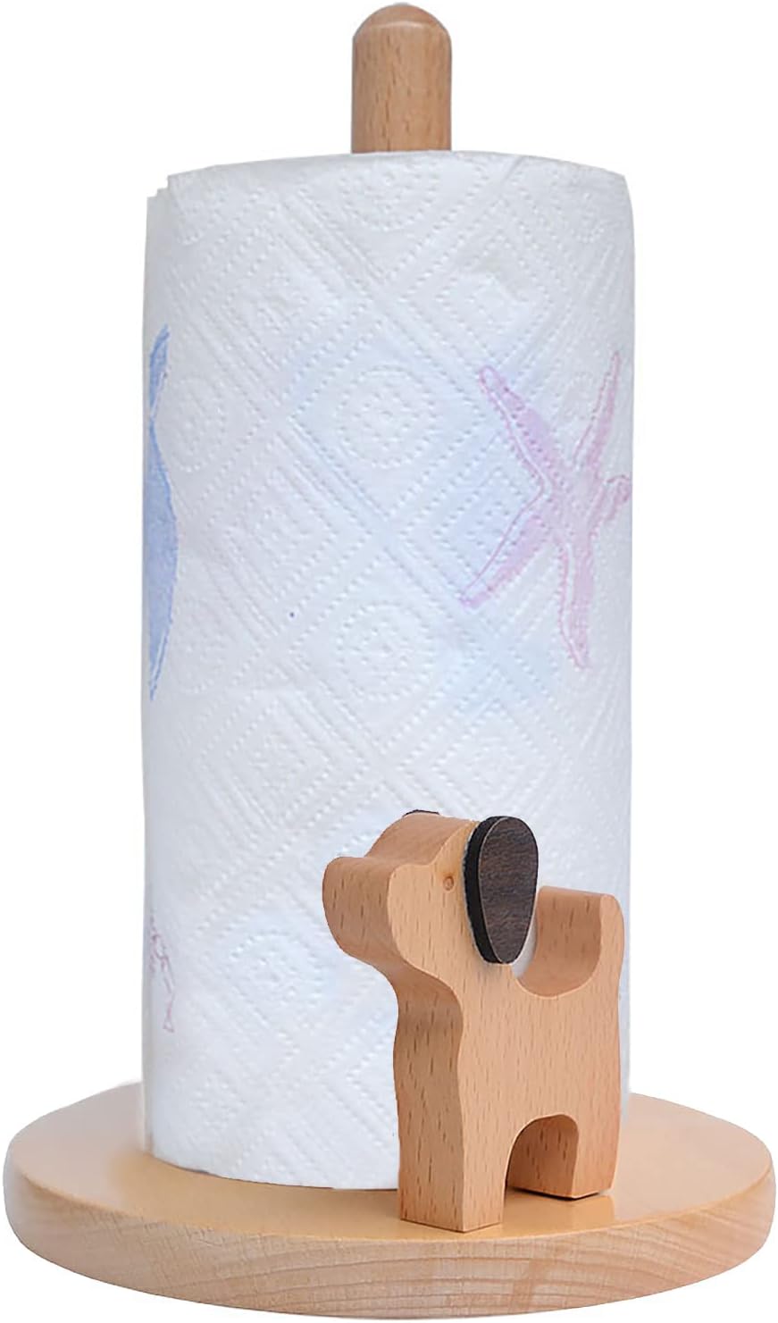 Dog Style Paper Towel Holder, 6 x 10 Inch Wood Paper Towel Holder, Wooden Paper Towel Holder Countertop Vertical Tissue Holder Rack, Kitchen Paper Towel Holders for Tear Paper Towel Roll
