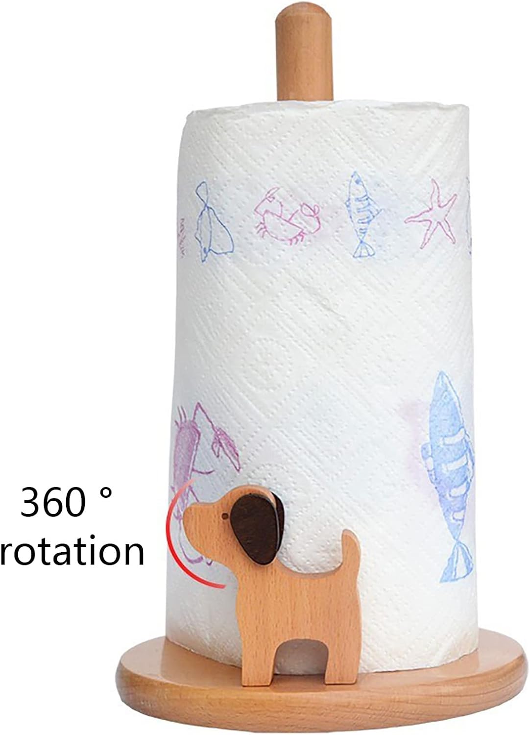 Dog Style Paper Towel Holder, 6 x 10 Inch Wood Paper Towel Holder, Wooden Paper Towel Holder Countertop Vertical Tissue Holder Rack, Kitchen Paper Towel Holders for Tear Paper Towel Roll