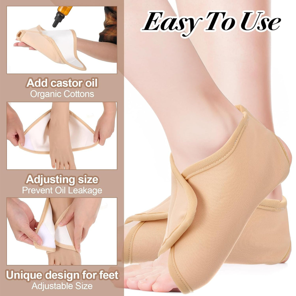 Castor Oil Pack Wrap for Ankle, Reusable Adjustable Feet Brace Reusable Castor Oil Cloth for Feet, Relief Gifts for Men Women Mom Dad Wife