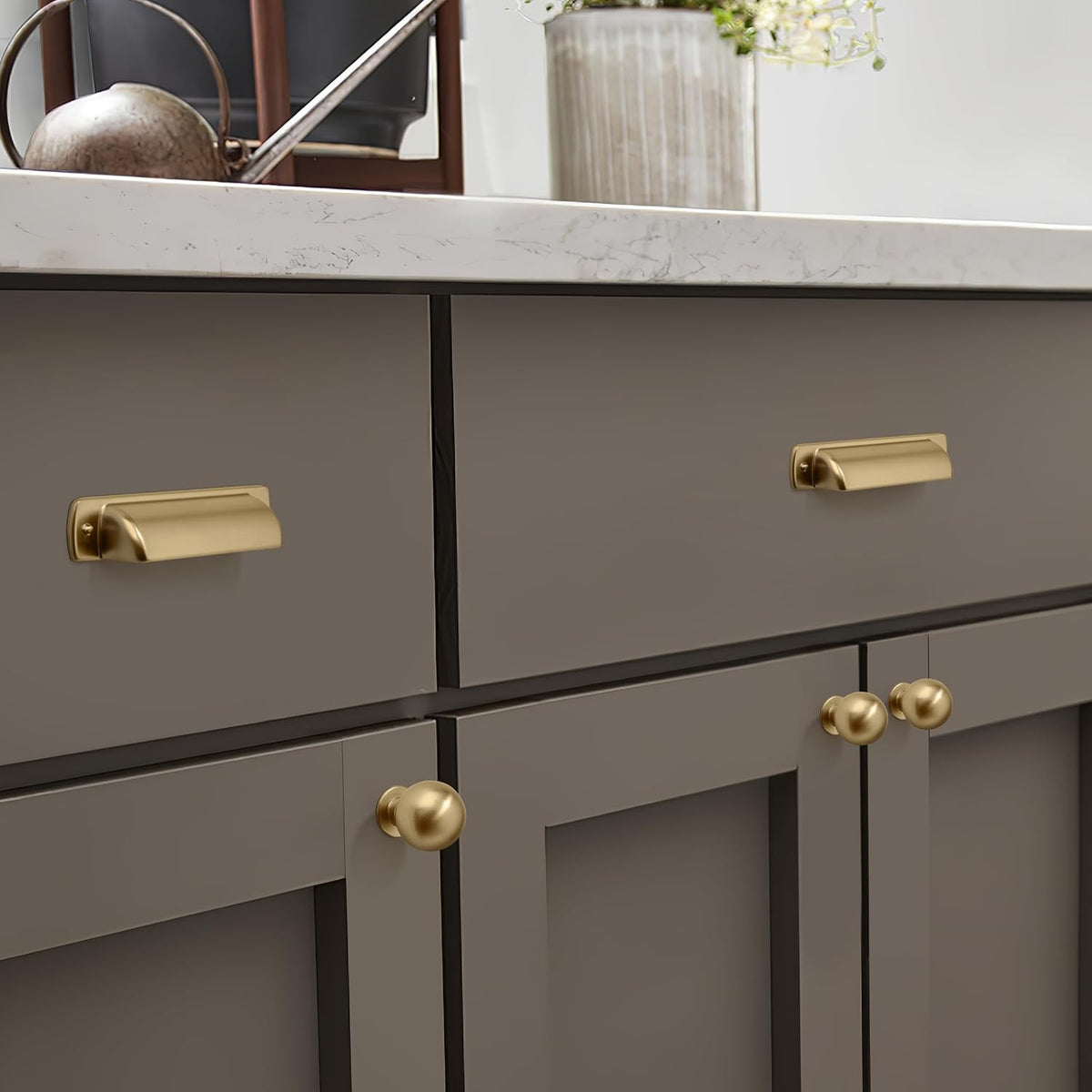 10 Pack 1 Inch Vintage Ball Champagne Bronze Cabinet Knobs Kitchen Cabinet Hardware Satin Brass Drawer Knobs Pulls for Drawers.  Champagne Bronze   Knob   Champagne Bronze   Knob