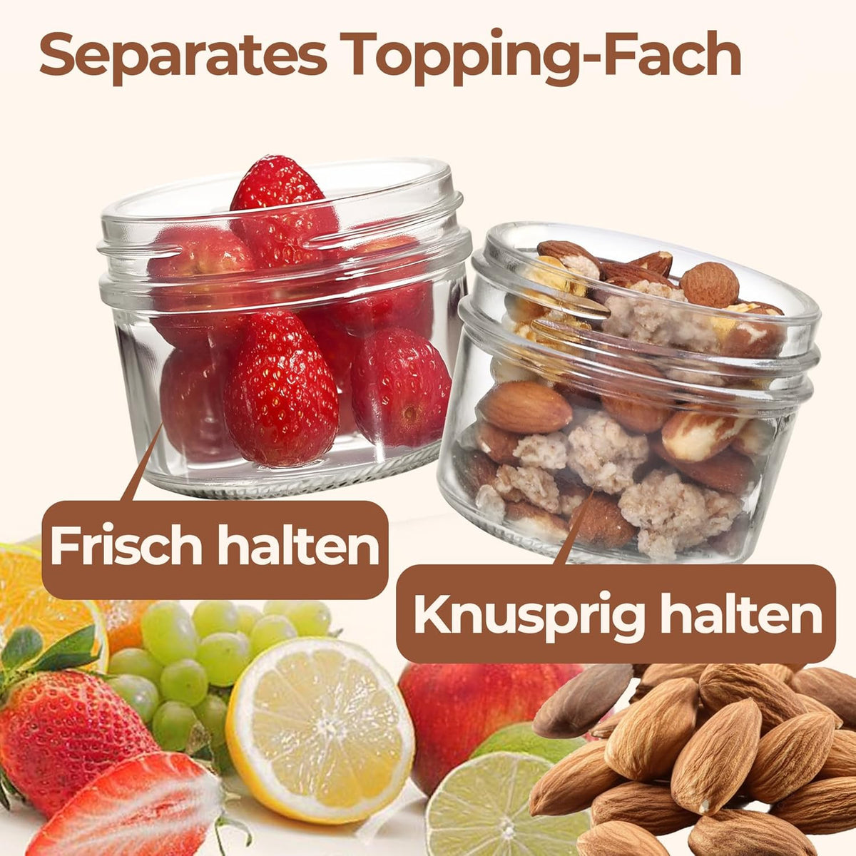 2-Pack 16 oz Overnight Oats Containers with Lids, Dual-Laryer Chia Pudding Jars with Dry and Wet Separation, Yogurt Parfait Cups for Oatmeal Cereal Nut Fruit, Meal Prep Glass Jars for Salad  Green