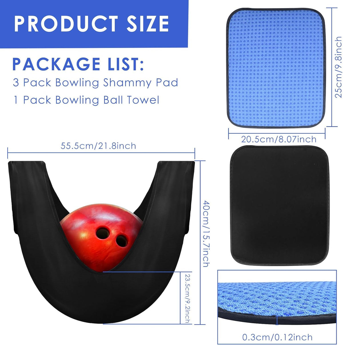 3 Pack 10"x 8" Bowling Shammy Pad with EZ Grip Dots, Bowling Ball Towel Microfiber Bowlings Seesaw Bag, Non-Slip Bow ling Polishers Bag Bow ling Cleaner Towel for Cleaning Dirt/Oil