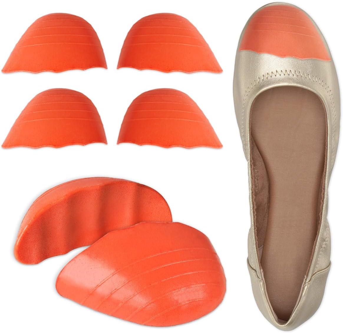 Dr. Scholl's Shoe Filler Inserts - Toe Cushions Make Shoes Fit, Half-Sizes Adjust Too Big for High Heels, Dress, Casual &amp; Flats - 2 Pairs (Orange - Round) Orange  Orange