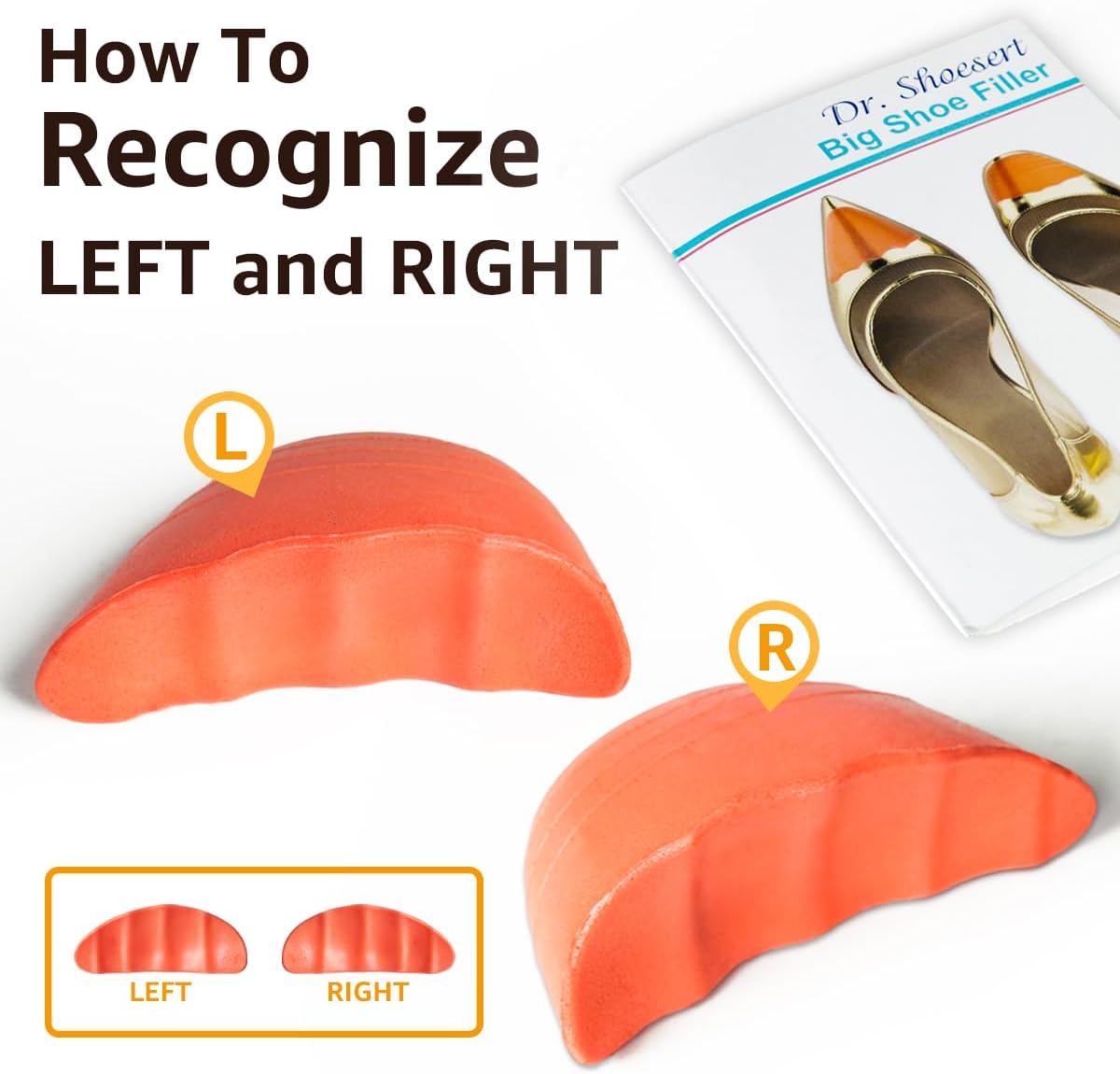 Dr. Scholl's Shoe Filler Inserts - Toe Cushions Make Shoes Fit, Half-Sizes Adjust Too Big for High Heels, Dress, Casual & Flats - 2 Pairs (Orange - Round) Orange  Orange