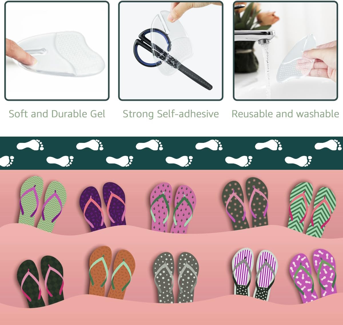 Gel Metatarsal Pads for Flip-Flops Thong Sandals, Ball of Foot Cushion Inserts Relieve All Day Forefoot Pain for Women and Men (Clear - 3 Pairs) Clear  Clear