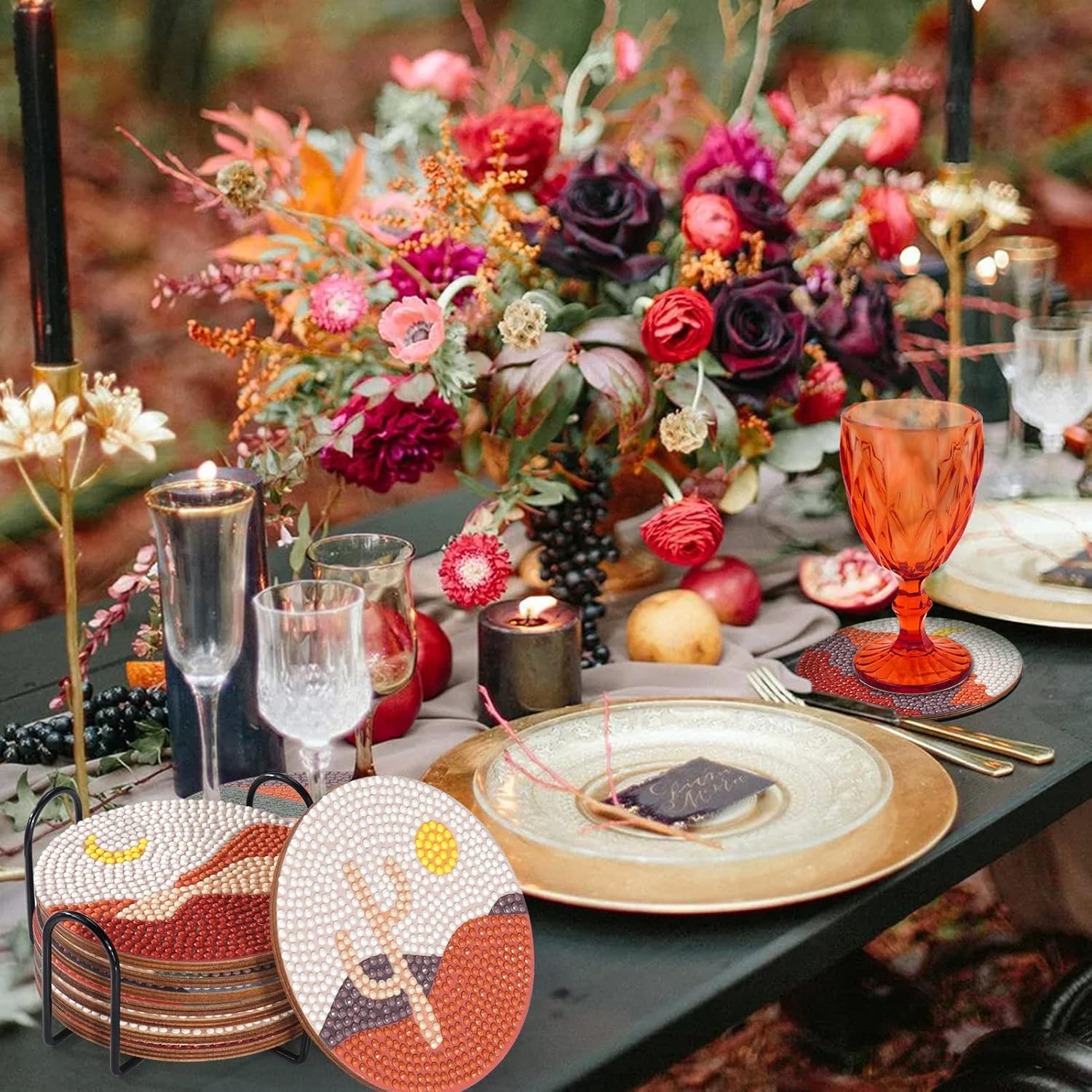 8Pcs Abstract Diamond Art Coasters, DIY Boho Small Diamond Art Kits for Adults Kids, Diamond Art Accessories for House Decor  Abstract    Abstract