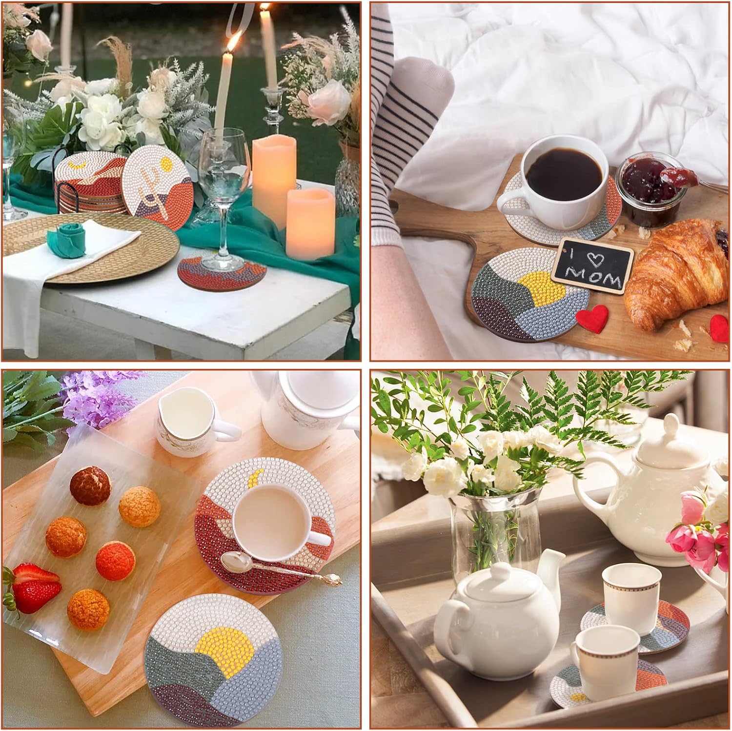 8Pcs Abstract Diamond Art Coasters, DIY Boho Small Diamond Art Kits for Adults Kids, Diamond Art Accessories for House Decor  Abstract    Abstract