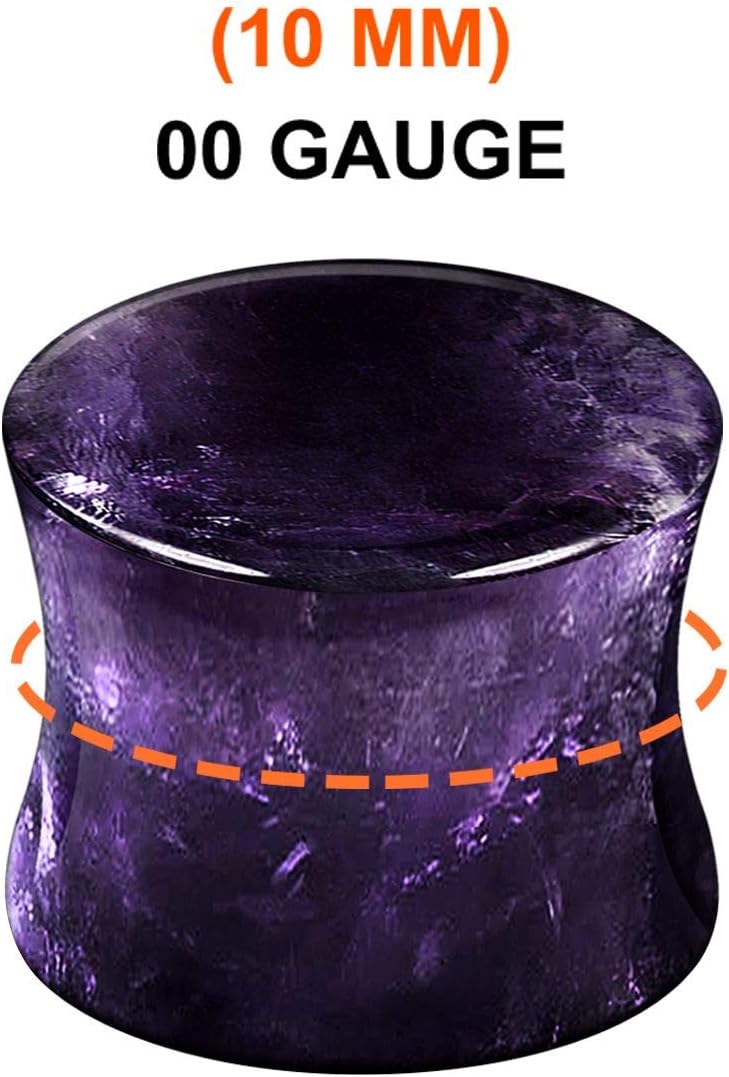 Organic Stone Amethyst Double Flared Saddle Ear Gauge Double Flare plugs Stretcher Lobe Earring Piercing Jewelry Choose Sizes  2pcs-00g (10mm)-Stone    2pcs-00g (10mm)-Stone