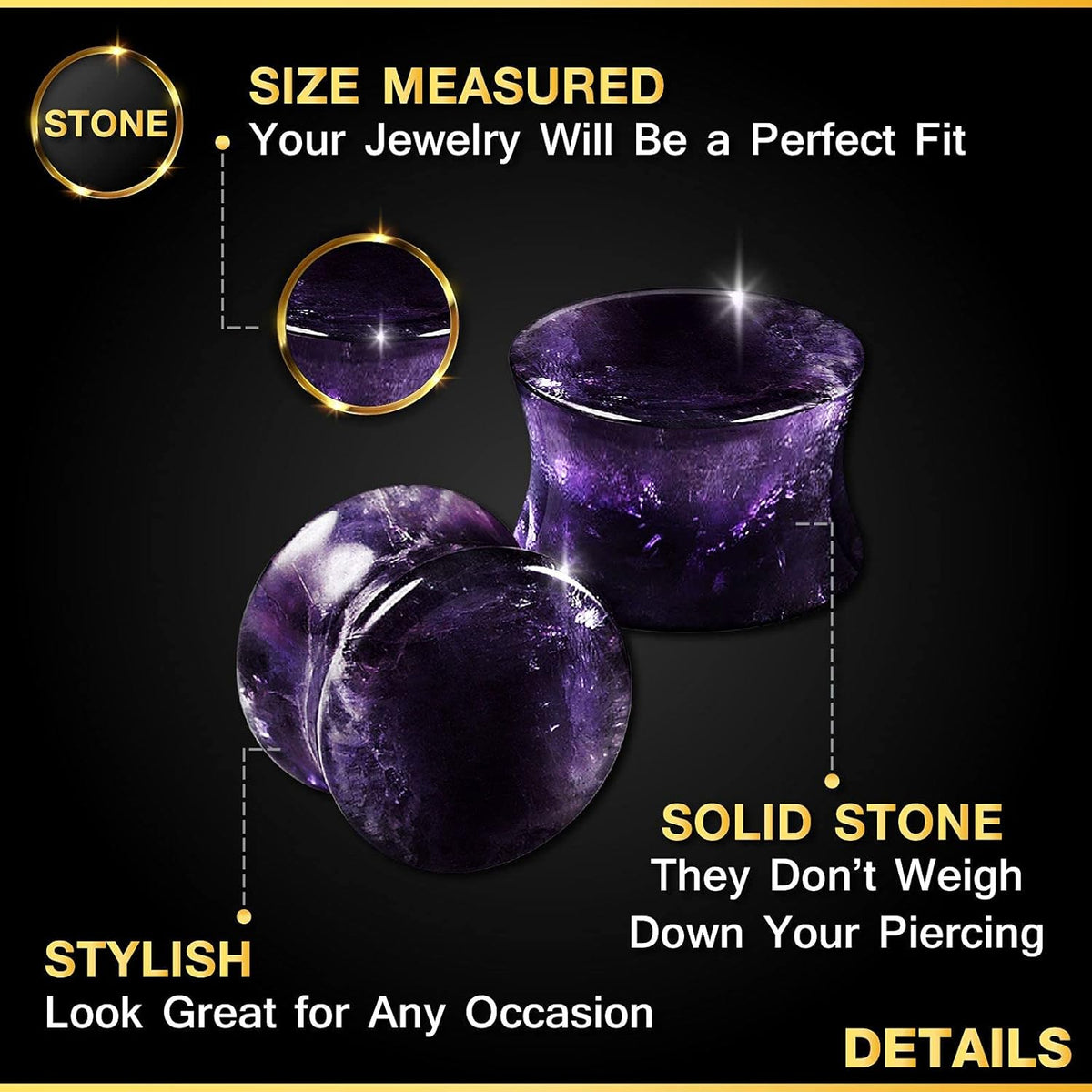 Organic Stone Amethyst Double Flared Saddle Ear Gauge Double Flare plugs Stretcher Lobe Earring Piercing Jewelry Choose Sizes  2pcs-00g (10mm)-Stone    2pcs-00g (10mm)-Stone