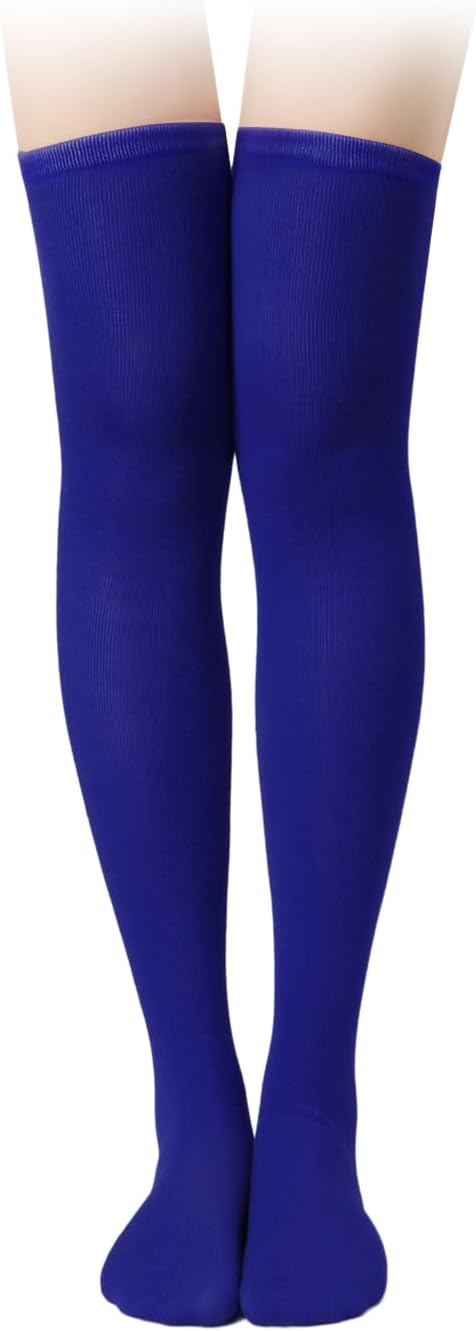 1 Pair Thigh High Socks, Cotton Soft Knee High Long Stockings Leg Warmers for Women Girls Christmas Cosplay (Royal Blue), 23.6inch