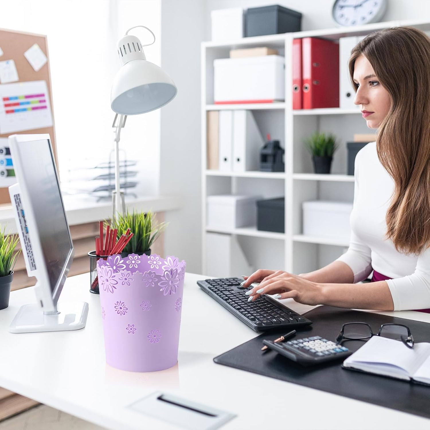 Mini Wastebasket Small Purple Trash can Office Plastic Garbage Can for Bathroom Vanity Desktop Office or Living Room (Purple, Mini)  Purple   Mini
