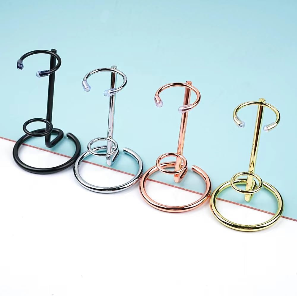 4 Pieces Small Crystal Rod Display Stand - Elegant Iron Gemstone and Mineral Holder, Geode Holder for Small Gemstone Crystal Mineral Agate Two Sizes 2.4x3.7 Inch 3.38×5.11 Inch Size (silver, large)