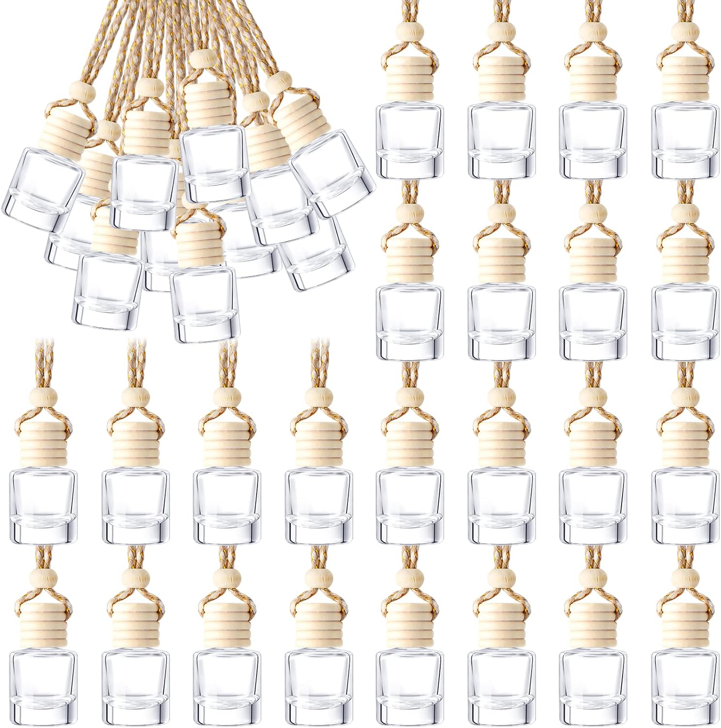 50 Pcs Hanging Car Air Freshener Car Diffuser Bottles Empty Glass Perfume Bottle Freshener Diffuser Bottle Pendant for Essential Oil Fragrance Aromatherapy Bottle Ornament (Cylinder) Clear