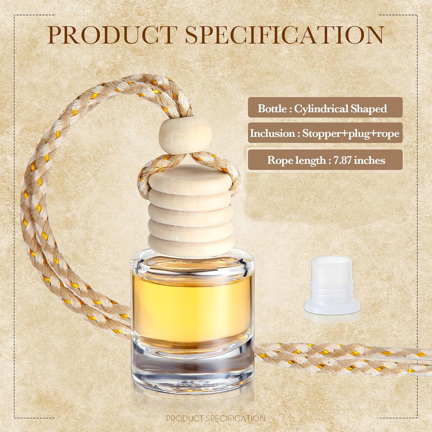 50 Pcs Hanging Car Air Freshener Car Diffuser Bottles Empty Glass Perfume Bottle Freshener Diffuser Bottle Pendant for Essential Oil Fragrance Aromatherapy Bottle Ornament (Cylinder) Clear