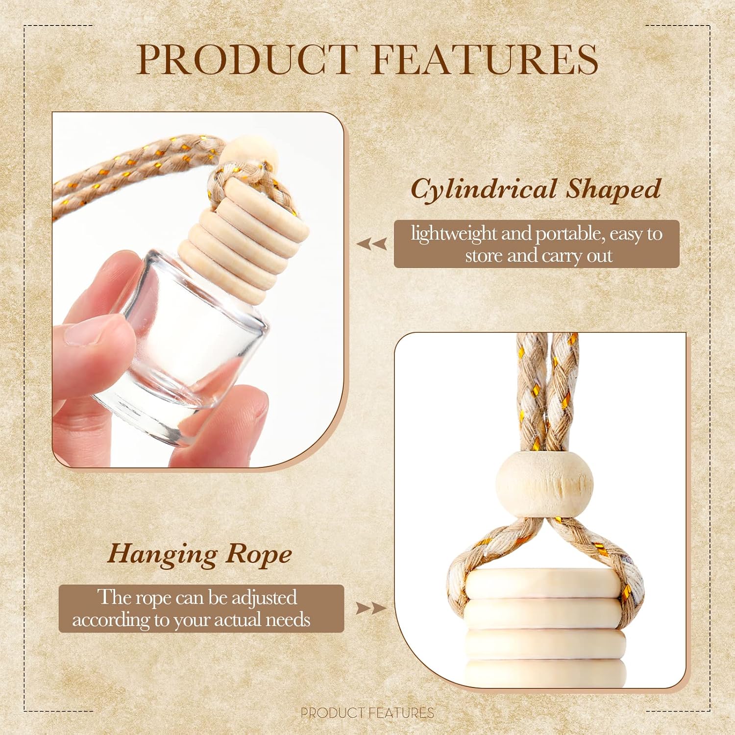 50 Pcs Hanging Car Air Freshener Car Diffuser Bottles Empty Glass Perfume Bottle Freshener Diffuser Bottle Pendant for Essential Oil Fragrance Aromatherapy Bottle Ornament (Cylinder) Clear