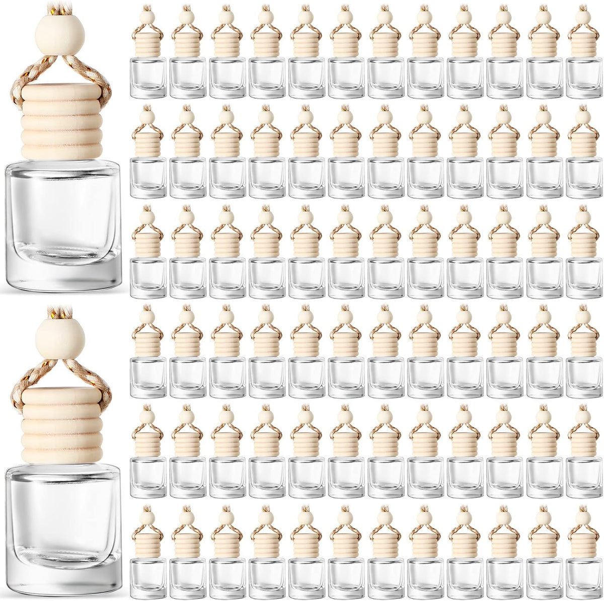 100 Pcs Car Air Fresheners Diffuser with Wooden Empty Aromatherapy Diffuser Clear Fragrance Holder Pendant Hanging Perfume Fresheners Bottles for Car Decor(Clear Classic)