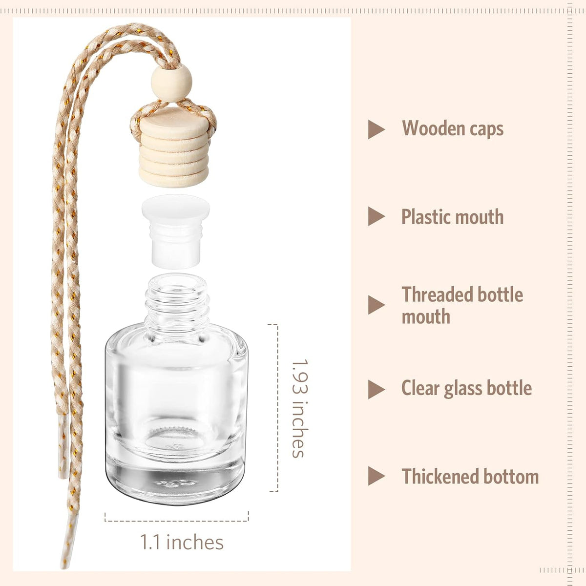 100 Pcs Car Air Fresheners Diffuser with Wooden Empty Aromatherapy Diffuser Clear Fragrance Holder Pendant Hanging Perfume Fresheners Bottles for Car Decor(Clear Classic)