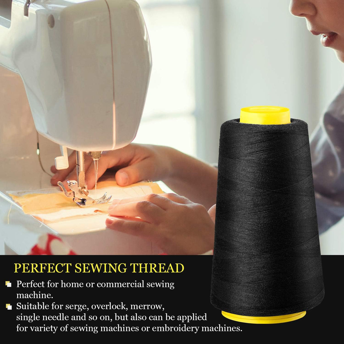 6 Rolls 3000 Yard Each Serger Thread Polyester Cones Spool Thread for Sewing Serger Overlock Quilting Sewing Machine (Black, White, Beige, Grey, Dark Grey, Coffee)  Black, White, Beige, Grey,