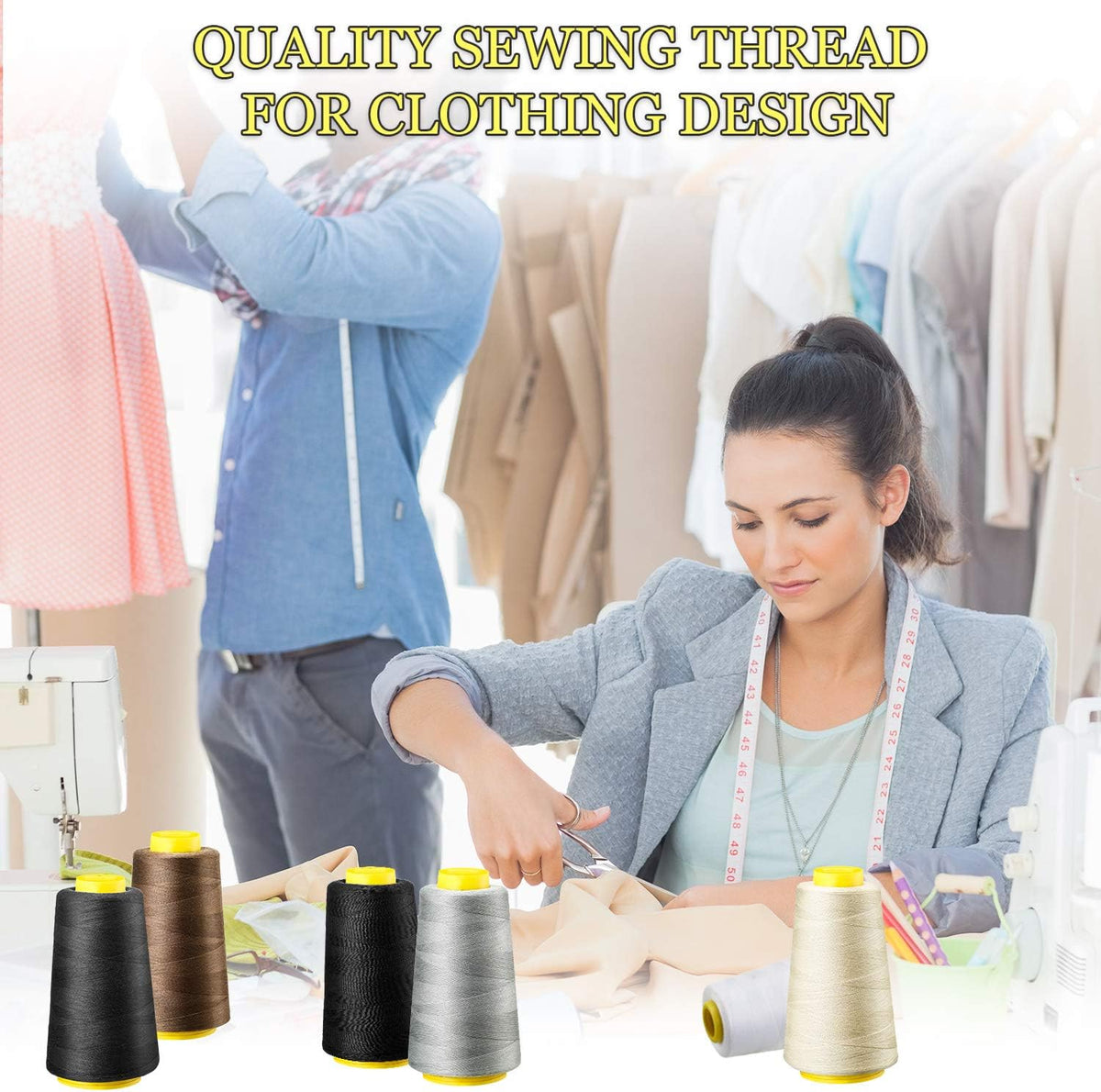6 Rolls 3000 Yard Each Serger Thread Polyester Cones Spool Thread for Sewing Serger Overlock Quilting Sewing Machine (Black, White, Beige, Grey, Dark Grey, Coffee)  Black, White, Beige, Grey,