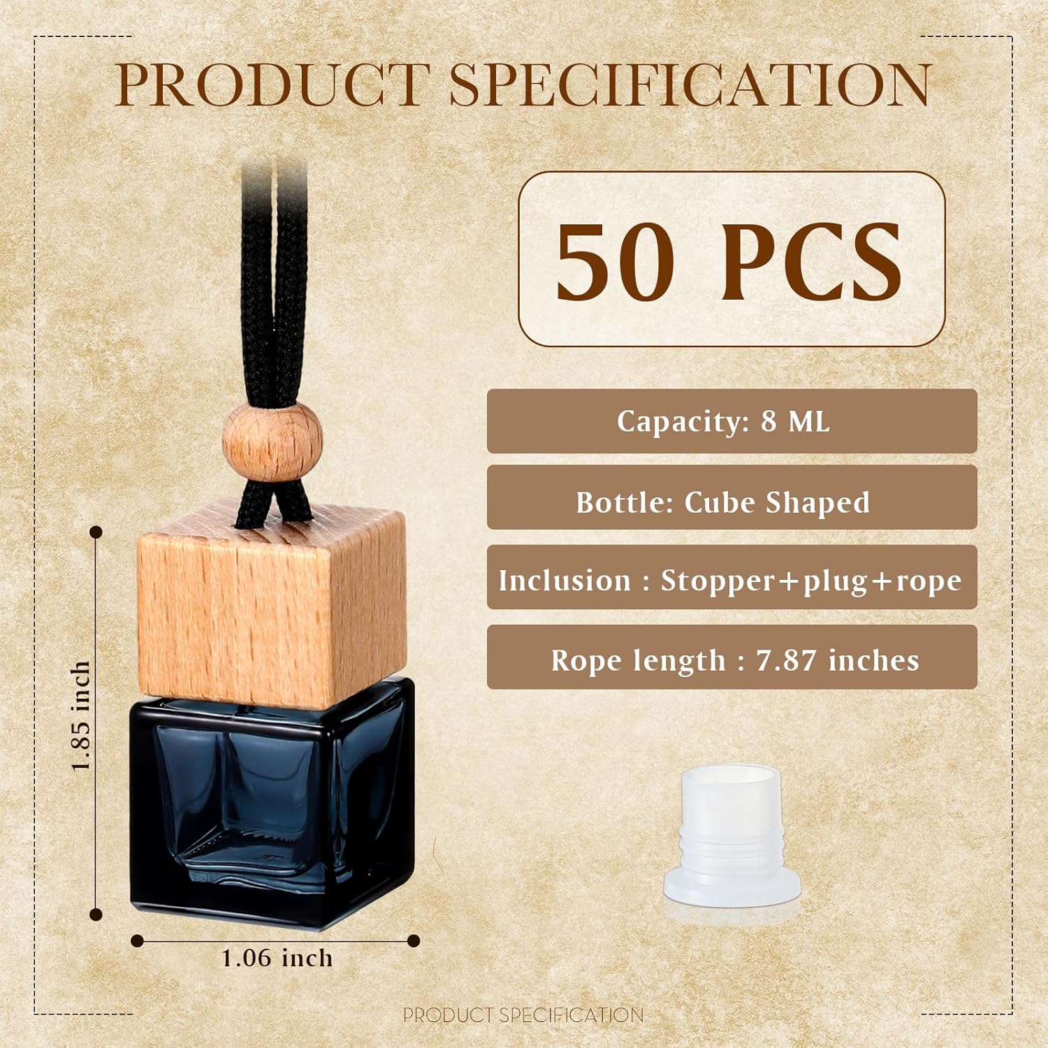 50 Pcs Hanging Car Air Freshener Car Diffuser Bottles Empty Glass Perfume Bottle Freshener Diffuser Bottle Pendant for Essential Oil Fragrance Aromatherapy Bottle Ornament (Black,Cube) Black