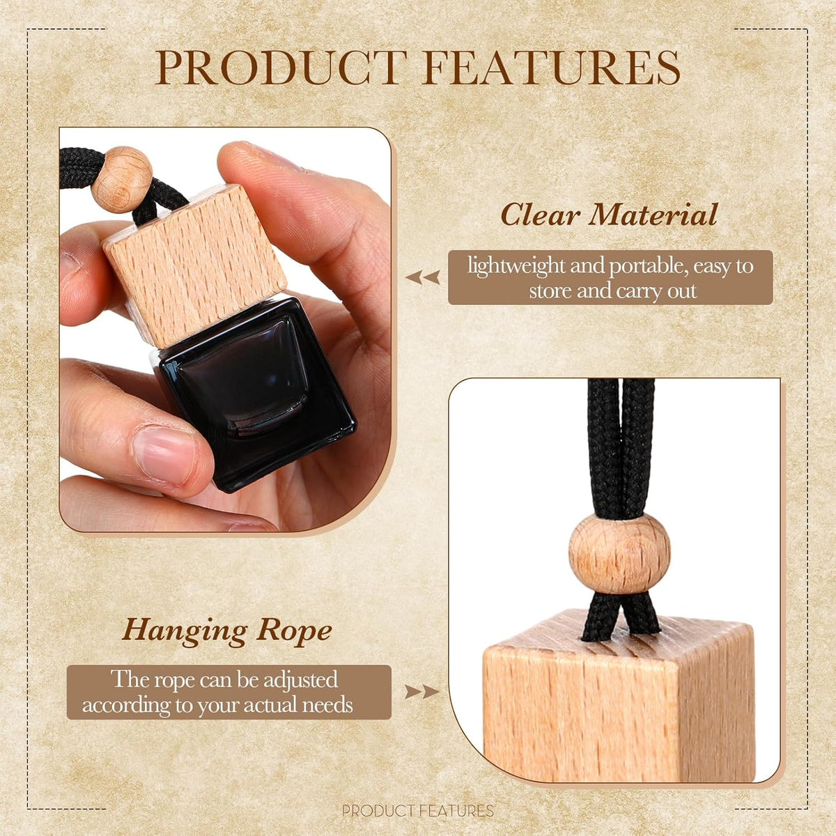 50 Pcs Hanging Car Air Freshener Car Diffuser Bottles Empty Glass Perfume Bottle Freshener Diffuser Bottle Pendant for Essential Oil Fragrance Aromatherapy Bottle Ornament (Black,Cube) Black