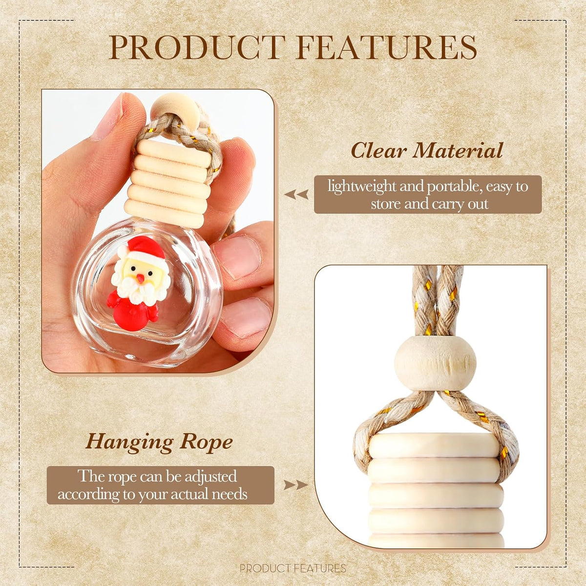 50 Pcs Hanging Car Air Freshener Diffuser Bottles Empty Glass Perfume Bottle Pendant for Essential Oil Fragrance Aromatherapy Ornament (Clear,Christmas) Clear