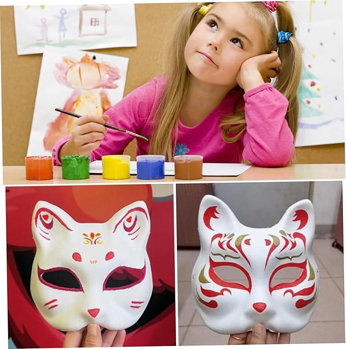 Cat Mask, Cat Mask 15 pcs Half Fox Mask White Therian Mask Diy Paintable Blank Mask for Holloween, Masquerade Party, Cosplay