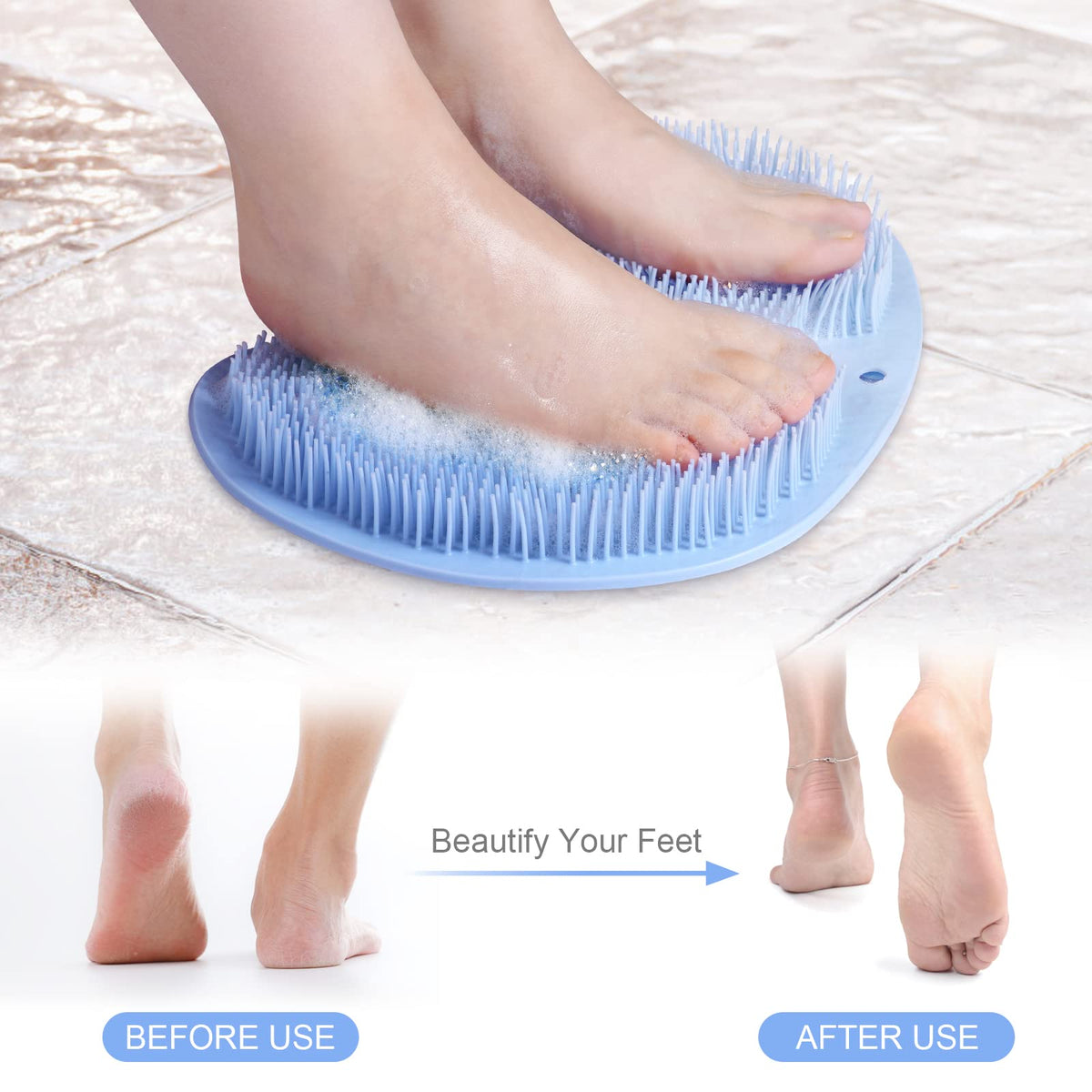 Foot Scrubber for Shower, Foot Cleaning Massage Mat with Non-Slip Suction Cups, Shower and Bathroom Foot Scrubber Mat (Blue) Blue