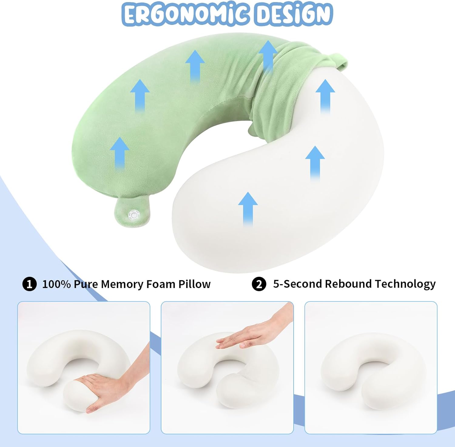 Travel Pillow Neck Pillow Memory Foam Travel Pillows Head Support Pillow for Airplane Train Car Office Travel Essential Flight Pillows for a Long Time Gray Gr Green One Size