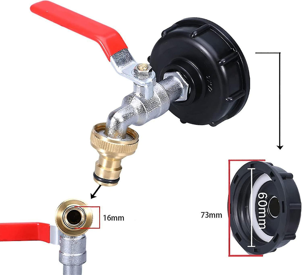 1000L tank tap with garden hose connector, S60x6 IBC tap connection