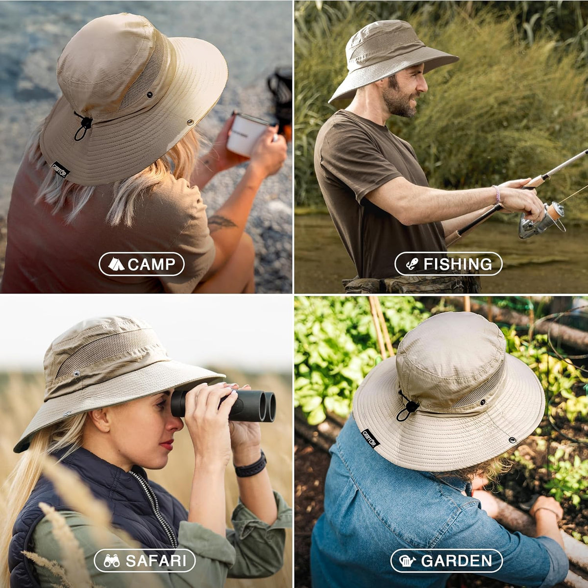 Fishing Hat UPF 50+ Wide Brim Sun Hat for Men and Women, Mens Bucket Hat with UV Protection for Hiking Beach Hats (Khaki