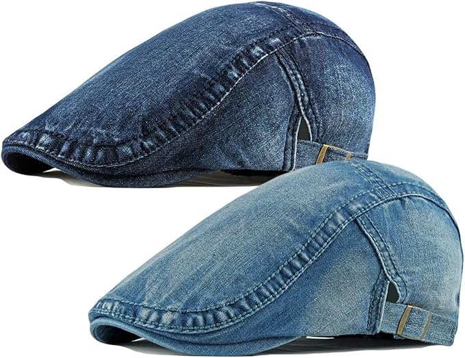 2-Pack Men's Denim Cotton Newsboy Cap Ivy Gatsby Driving Hunting Cabbie Hats