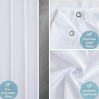 Waterproof Mildew Resistant Shower Curtain, White 200x220cm Fabric Polyester, Compatible with Bathtub or Bathroom, Washable